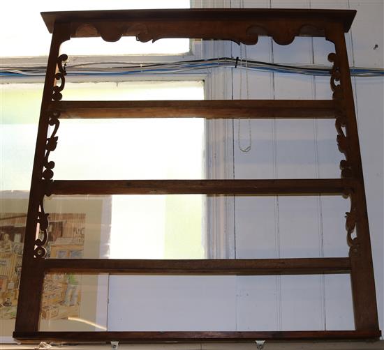 Oak open plate rack & 10 blue and white plates(-)